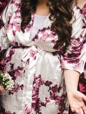 White Floral Satin Bridal Robe  , Size L